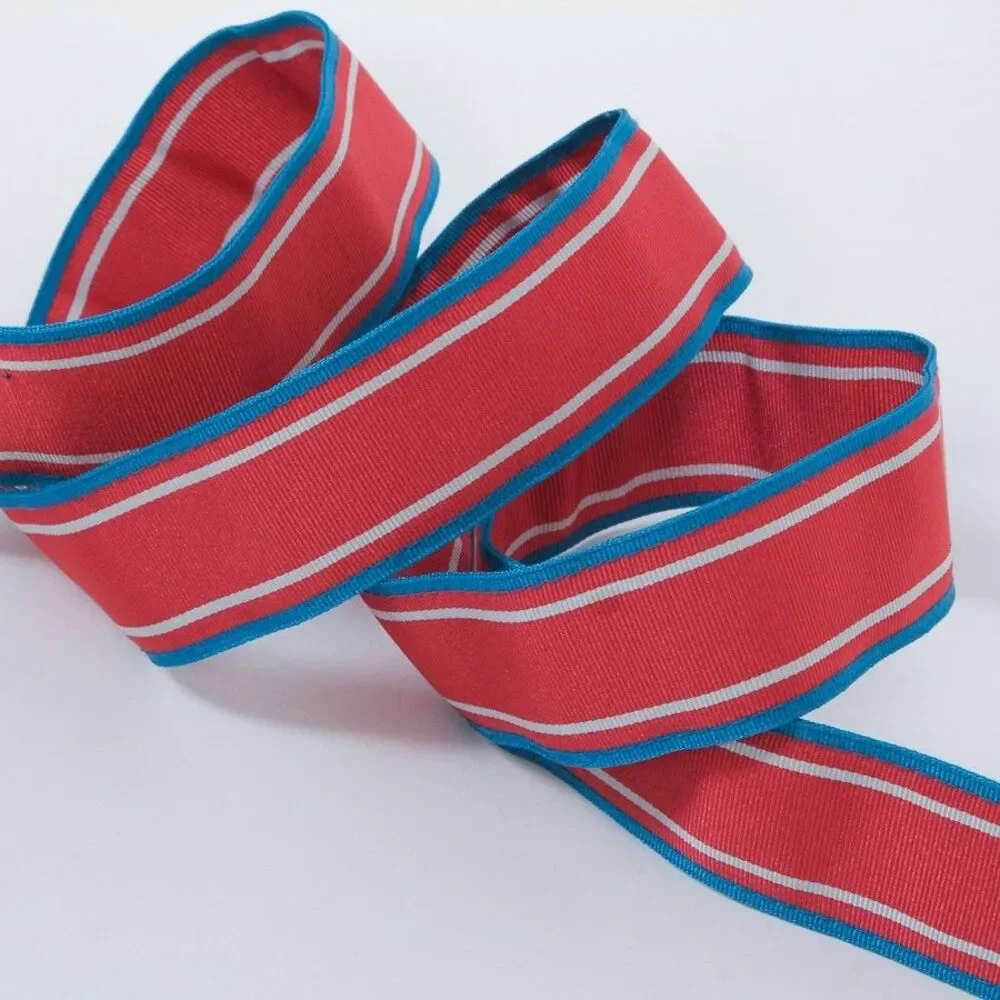 Brooks Brothers 346 Web Belt Red/Blue Striped D-Ring Canvas Mens Adjustable, M